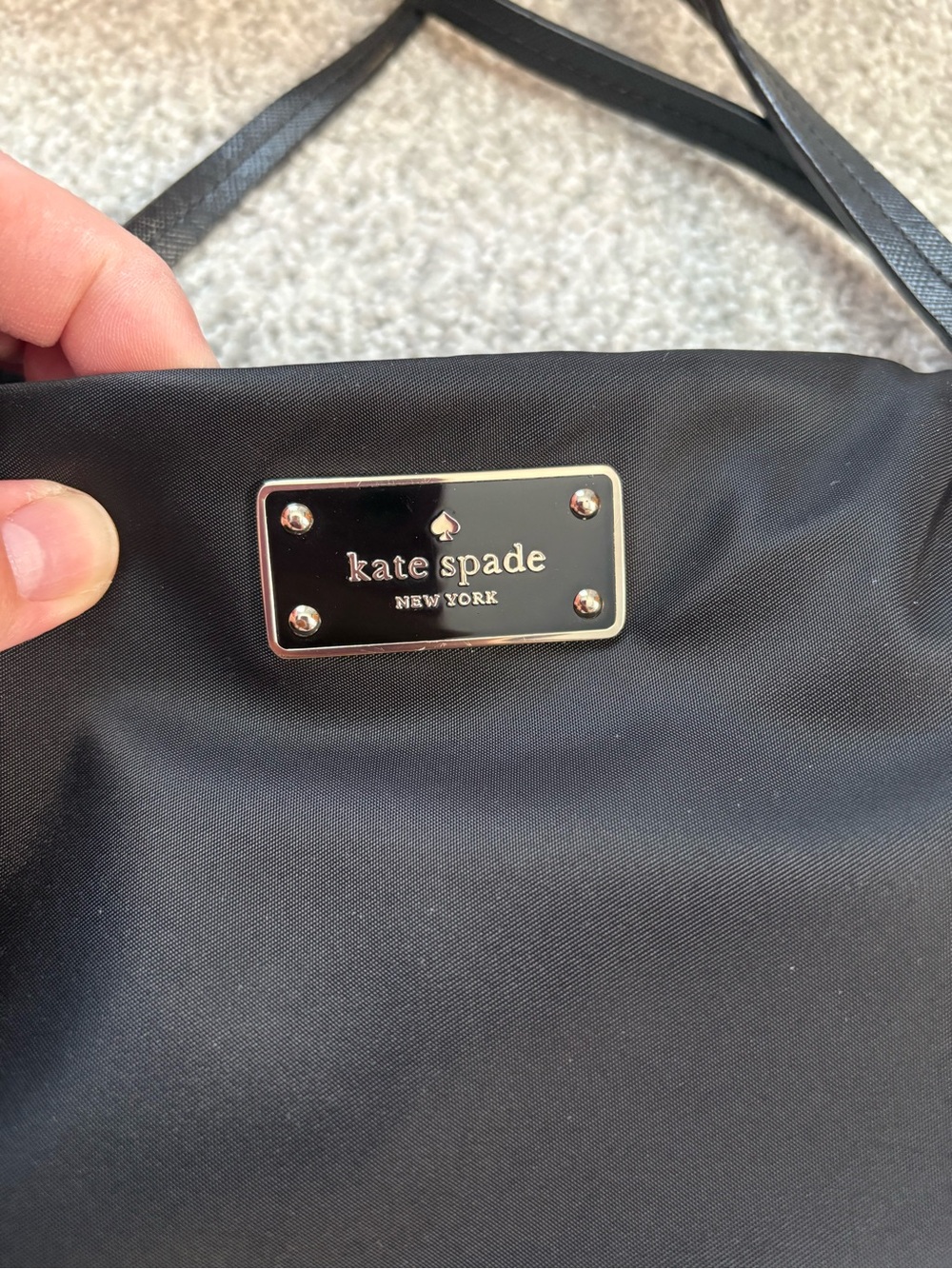 kate spade black nylon shoulder bag with logo plaque